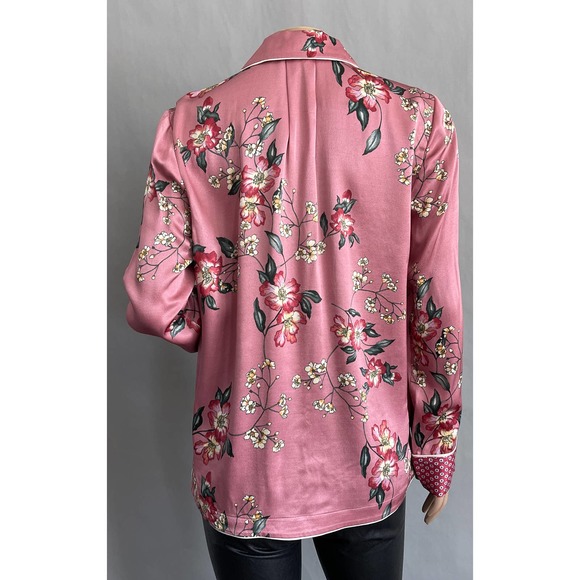 Joie Pajama Top Women XS Pink Floral Satin Sleep Button Up Shirt Viscose - Picture 4 of 10